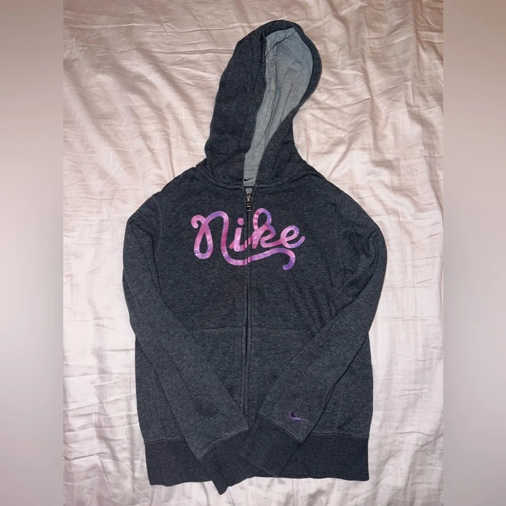 Nike Lilac Grey Zip Up Hoodie Kids Size M